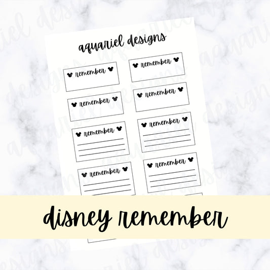 Disney Remember Reminder Stickers | Bujo Stickers | Planner Stickers