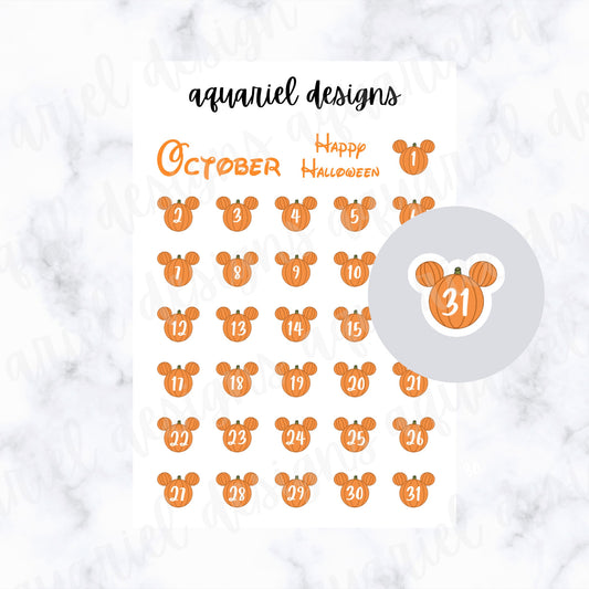 October Disney Dates | Set of 30+ Halloween Themed Planner Stickers | Bullet Journal Stickers