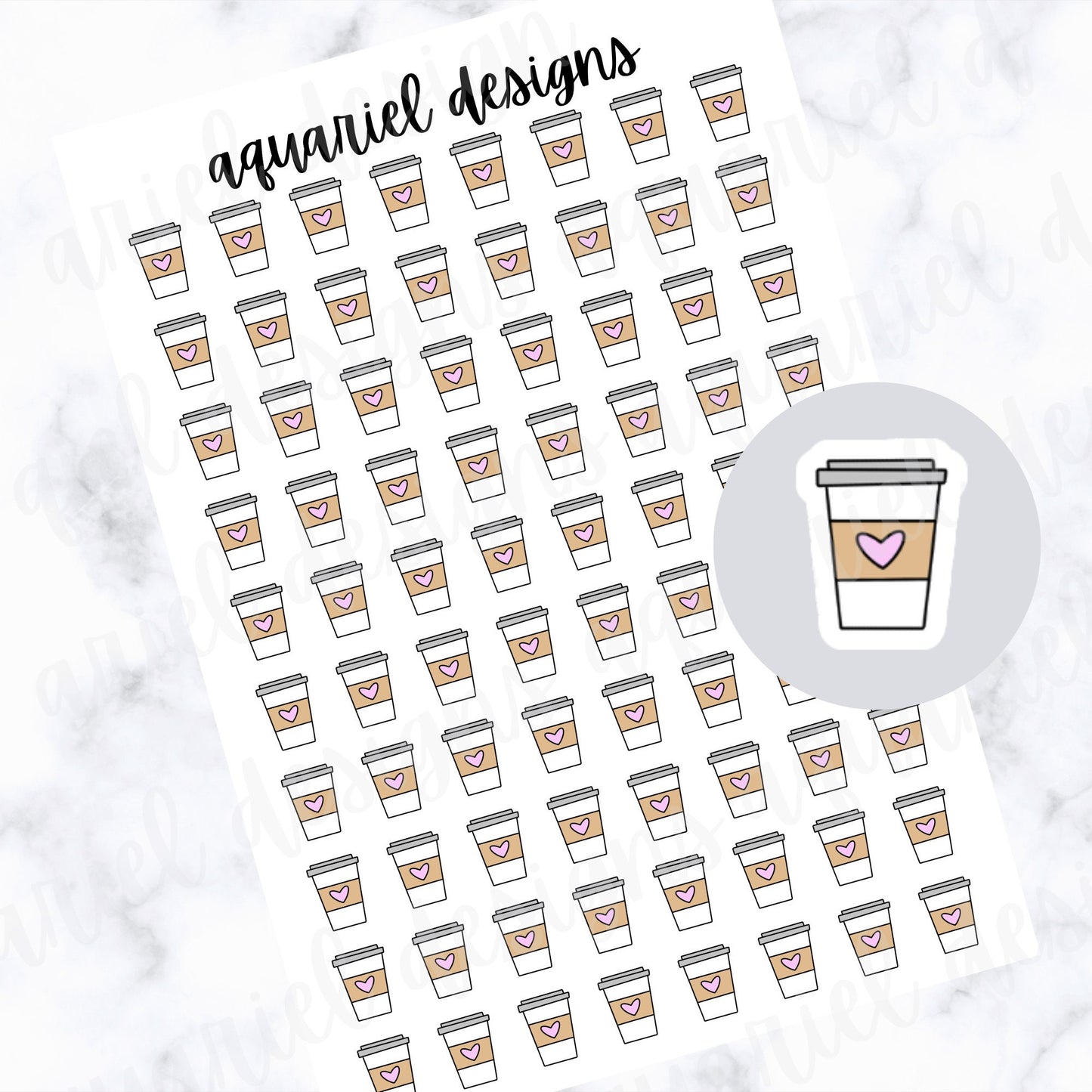 Mini Coffee Cups Sticker Sheet | Set of 80 Coffee Cups Planner Stickers | Bullet Journal Stickers