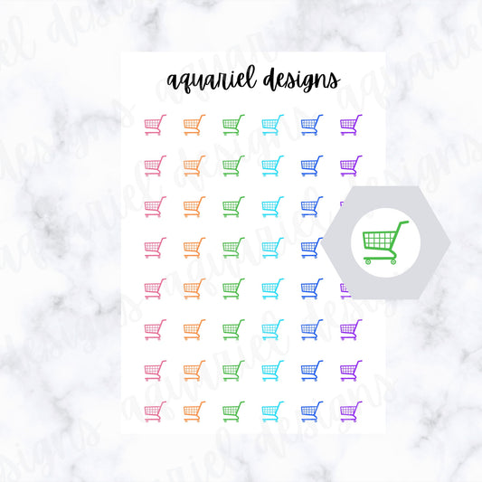 Grocery Shopping Icon Sticker Sheet | Set of 48 Rainbow Grocery Planner Stickers