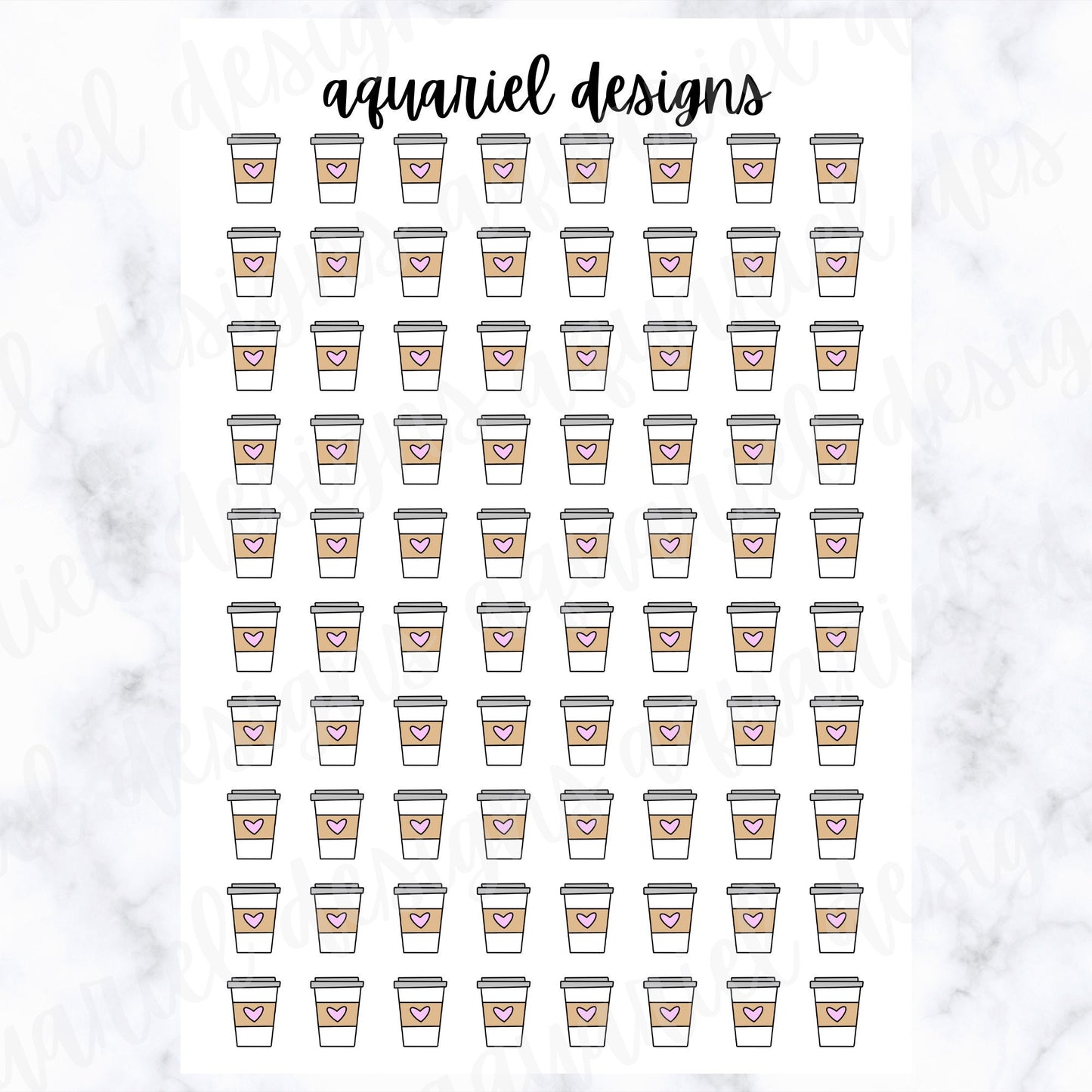 Mini Coffee Cups Sticker Sheet | Set of 80 Coffee Cups Planner Stickers | Bullet Journal Stickers