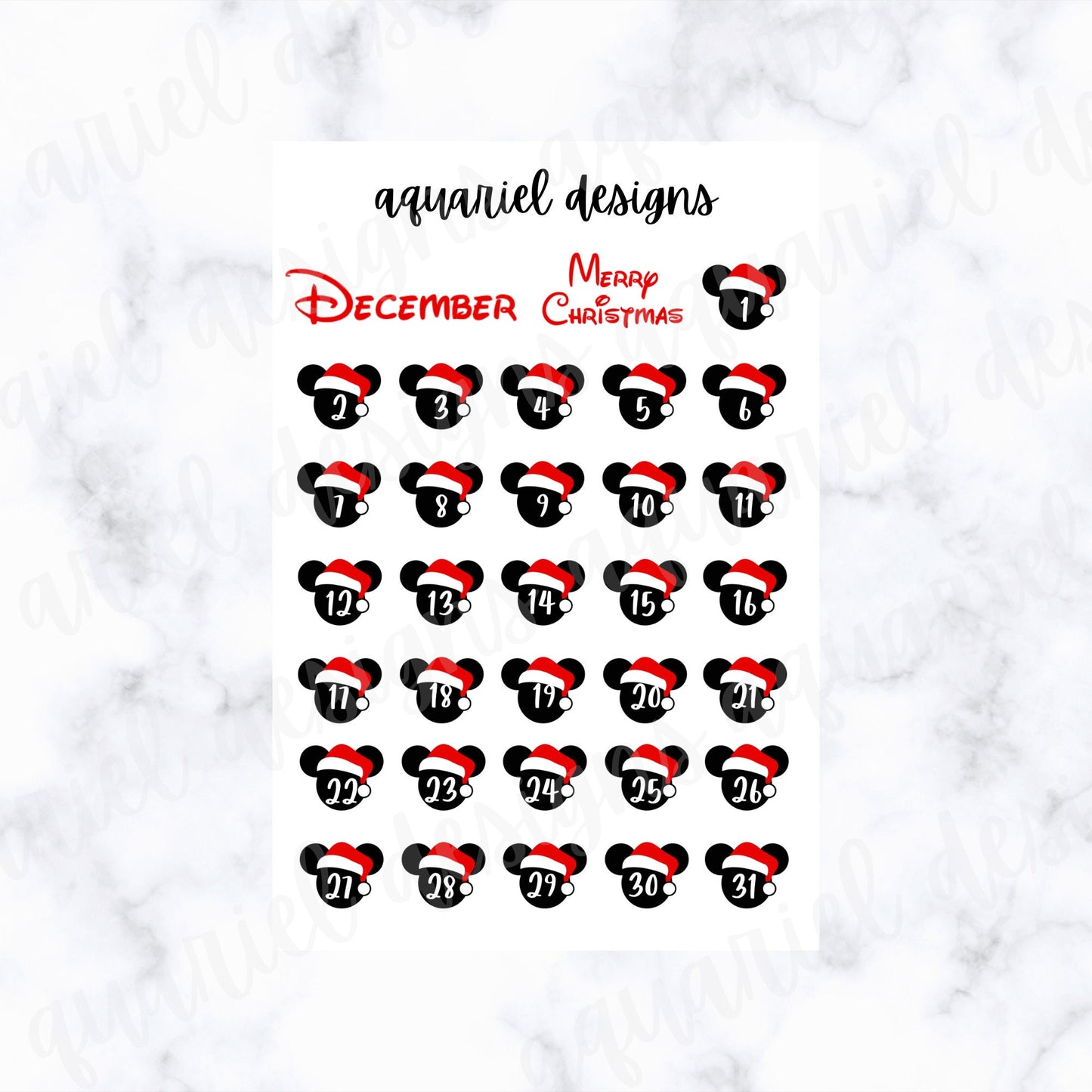 December Disney Dates | Set of 30+ Christmas Themed Planner Stickers | Bullet Journal Stickers