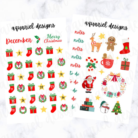 December Monthly Sticker Kit | Christmas Themed Stickers | Set of 60+ Christmas Planner Stickers