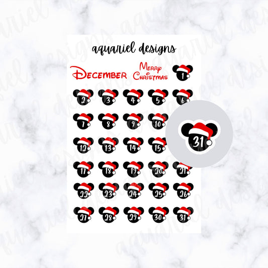 December Disney Dates | Set of 30+ Christmas Themed Planner Stickers | Bullet Journal Stickers