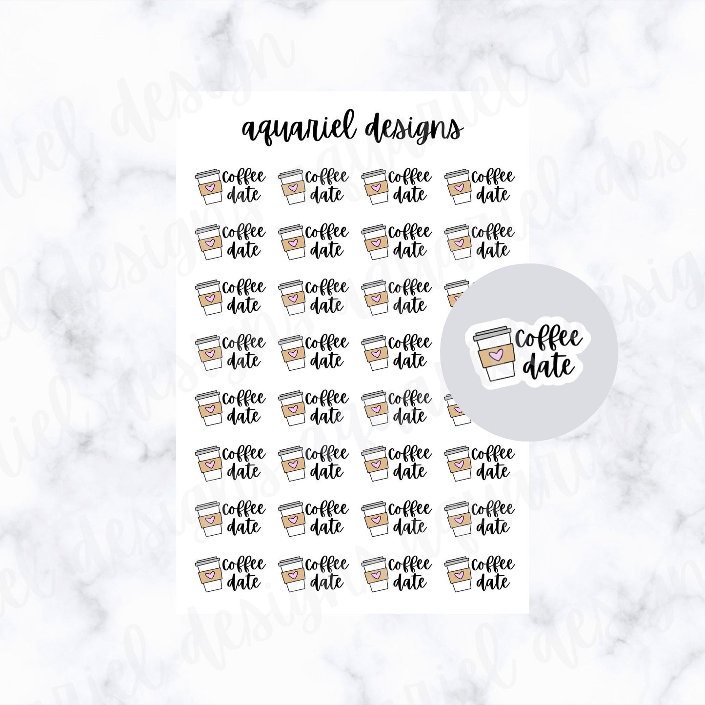 Coffee Date Sticker Sheet | Set of 32 Coffee Date Planner Stickers | Bullet Journal Stickers