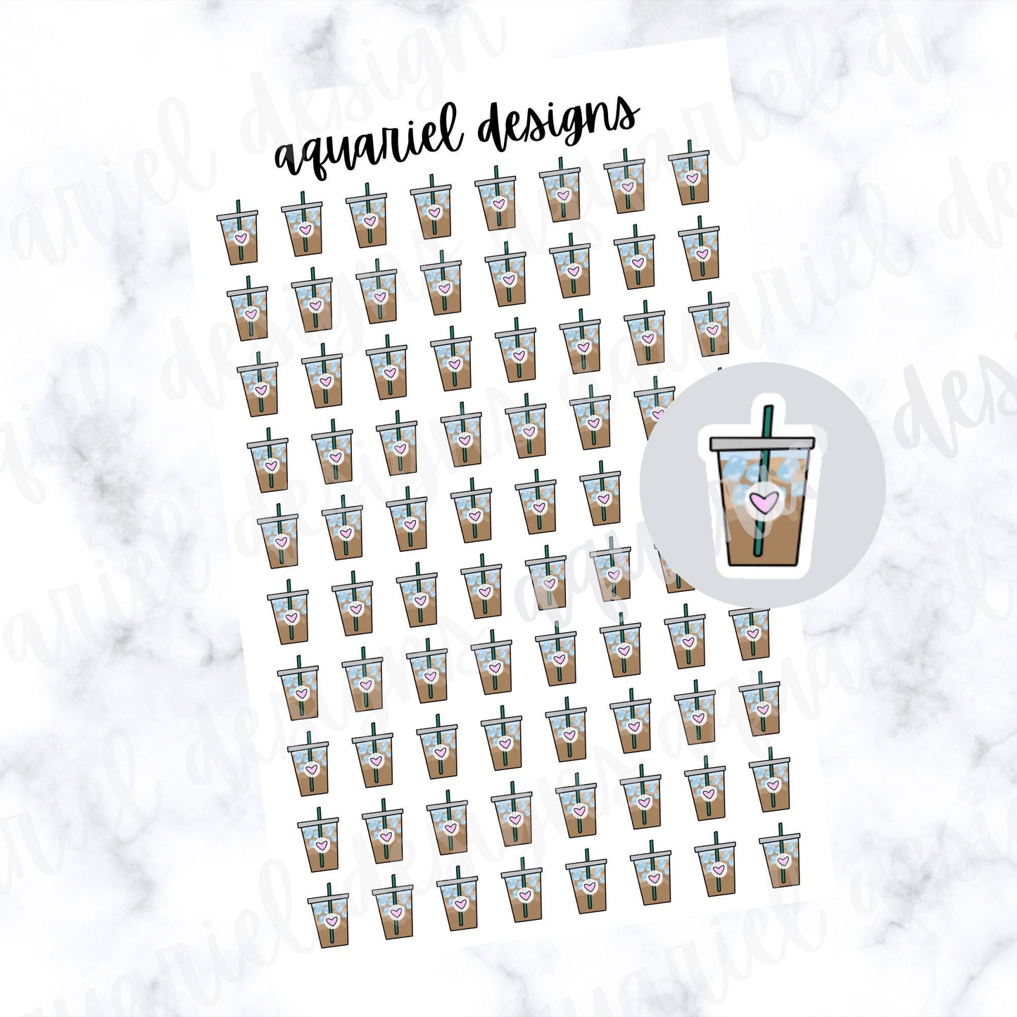 Mini Iced Coffee Cups Sticker Sheet | Set of 80 Coffee Cups Planner Stickers | Bullet Journal Stickers