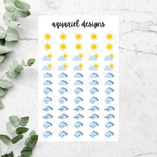 Mini Weather Icon Stickers | Set of 60 Weather Planner Stickers | Bullet Journal Stickers