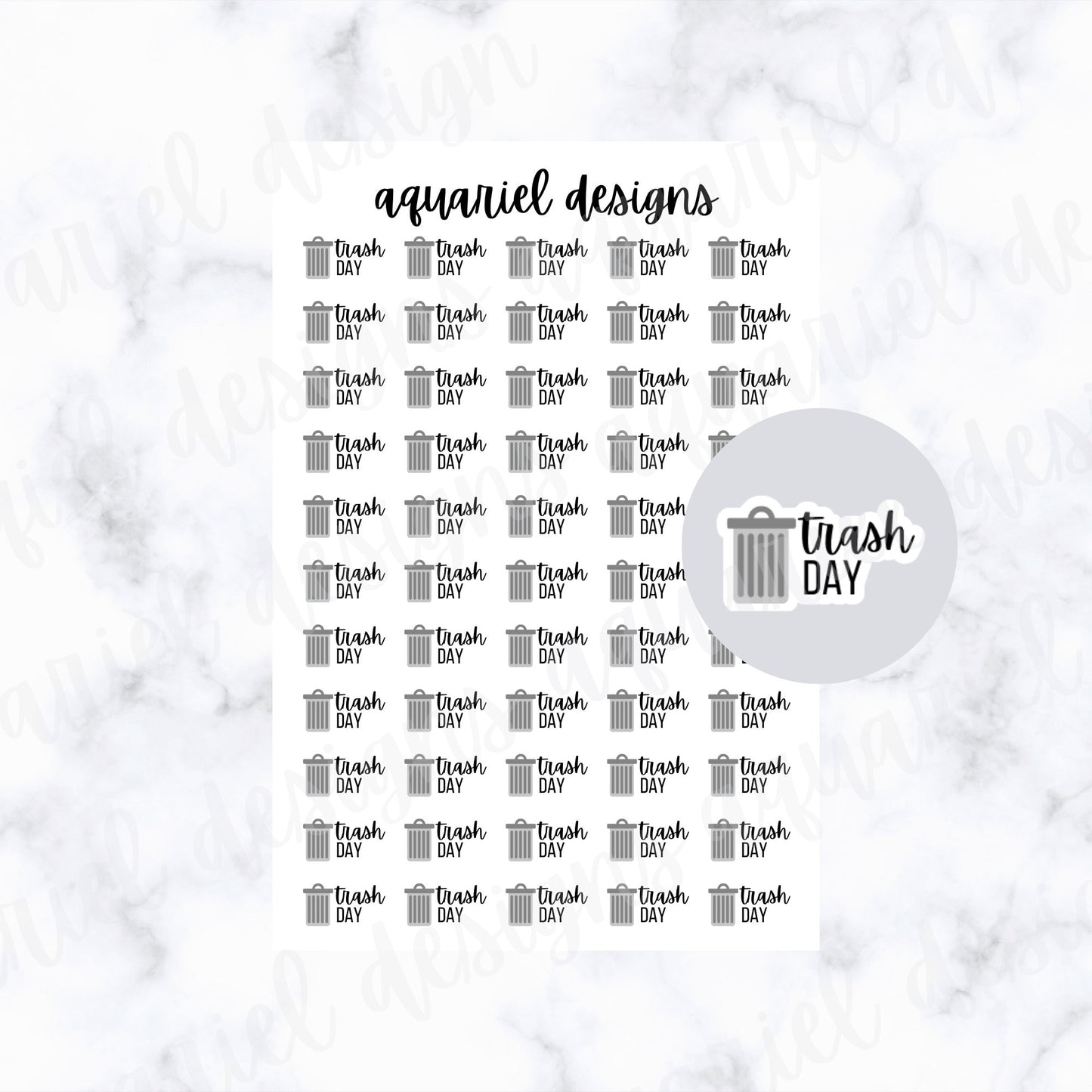 Trash Day Reminder Stickers | Set of 55 Trash Day Planner Stickers | Bullet Journal Stickers