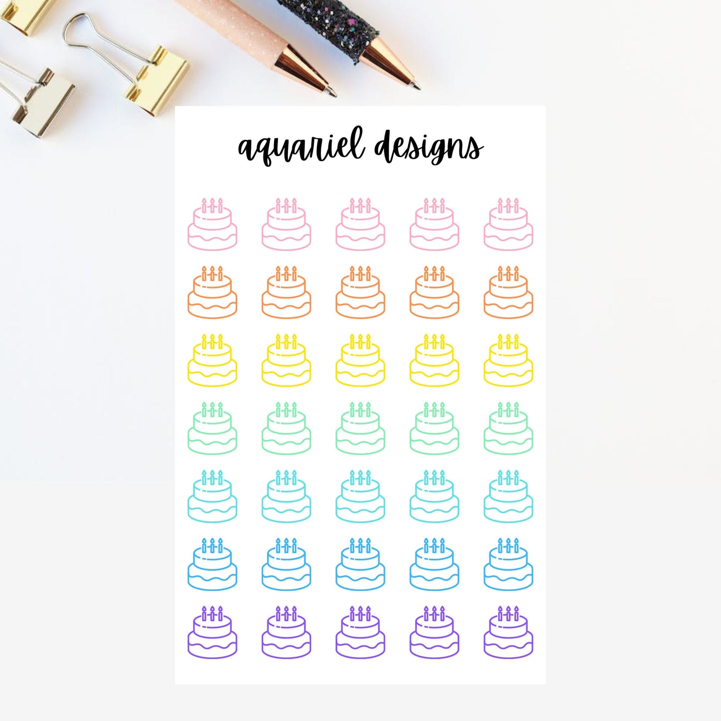 Birthday Cake Stickers | Set of 35 Birthday Icon Planner Stickers | Bullet Journal