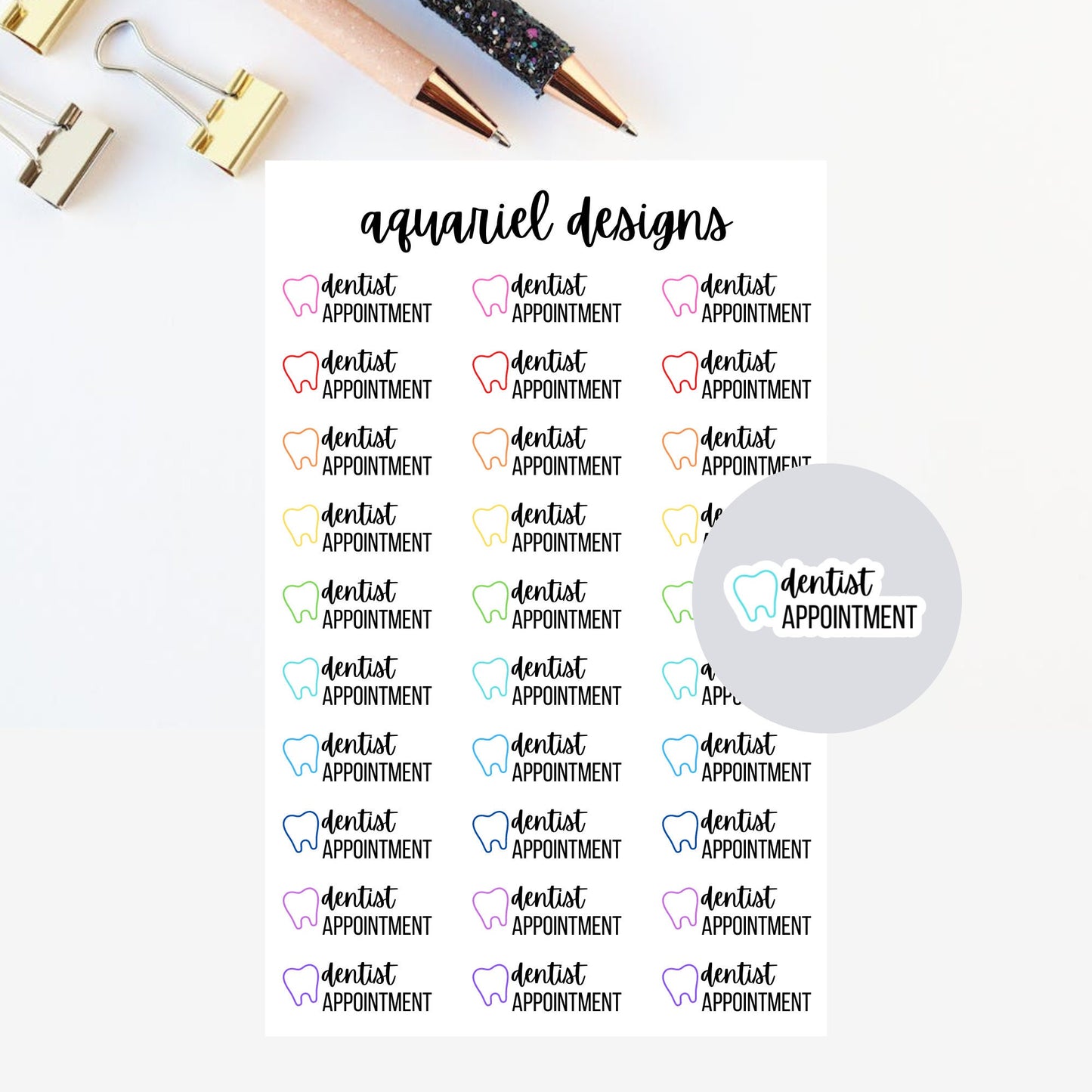 Dentist Appointment Stickers | Set of 30 Dentist Appointment Reminder Planner Stickers | Bullet Journal Stickers