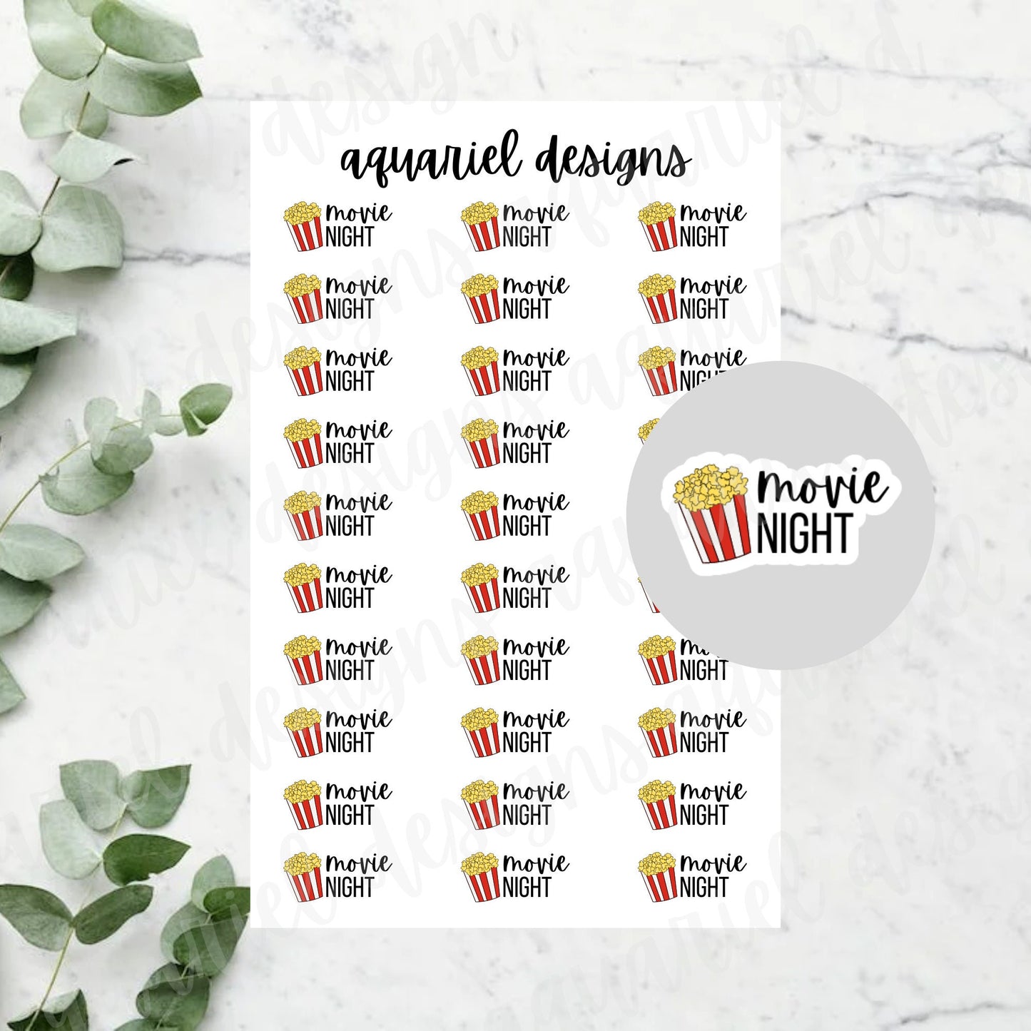 Movie Night Sticker Sheet | Set of 30 Movie Night Planner Stickers | Bullet Journal Stickers