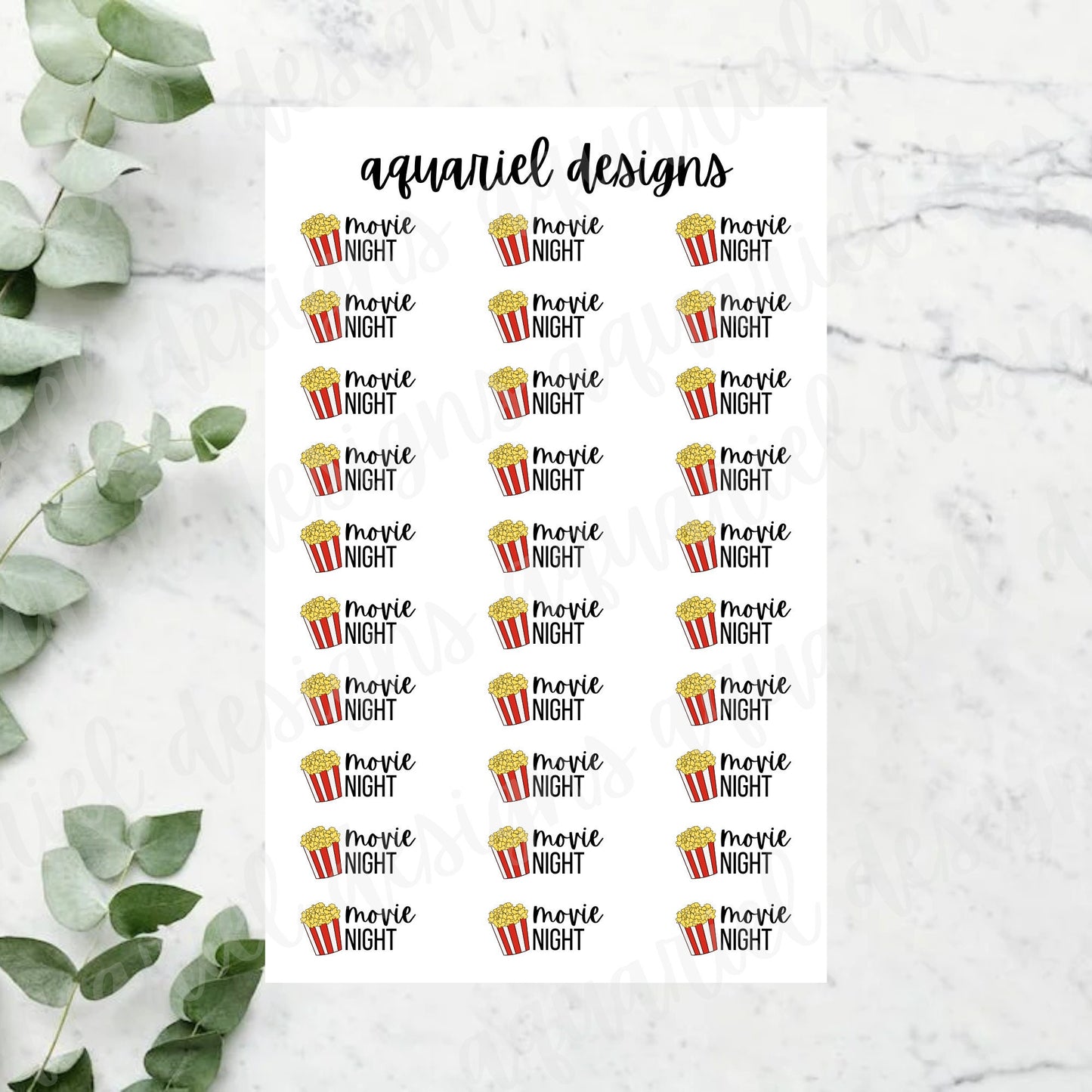 Movie Night Sticker Sheet | Set of 30 Movie Night Planner Stickers | Bullet Journal Stickers