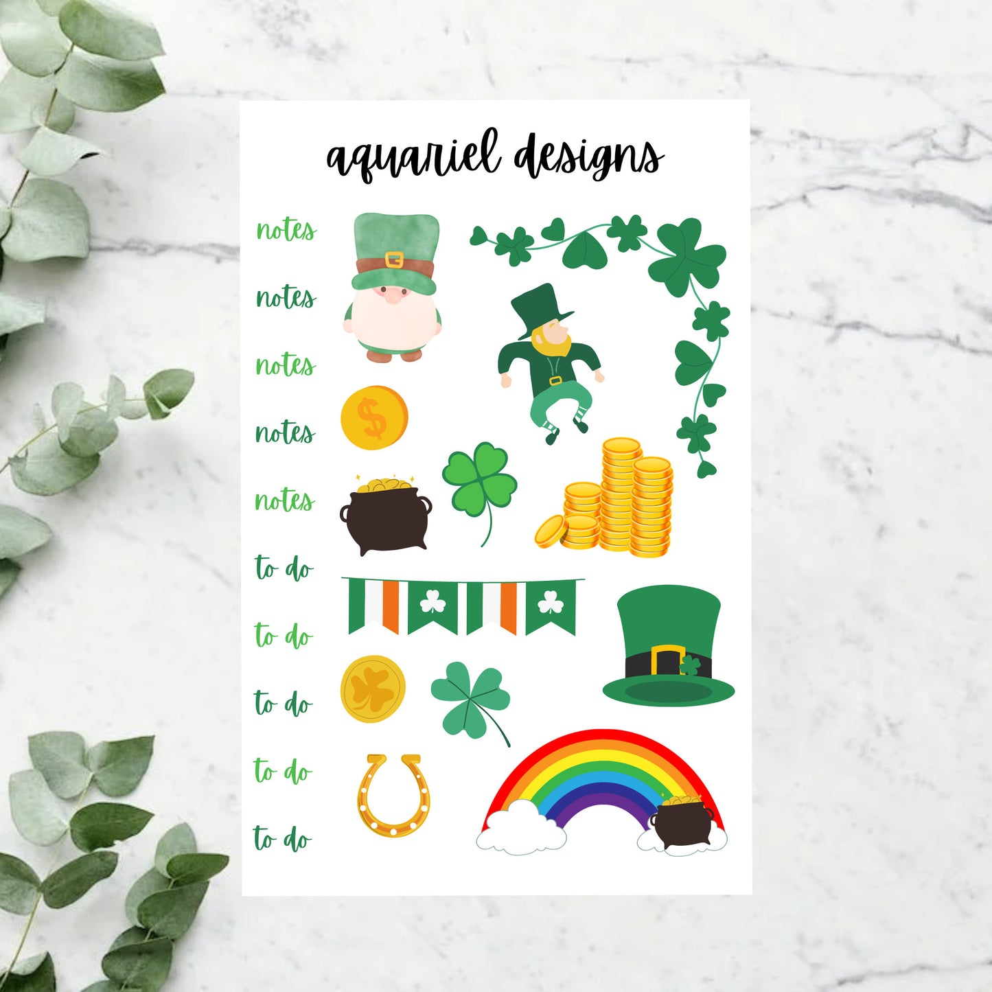 March Monthly Sticker Kit | Set of 50+ St. Patrick's Day Themed Planner Stickers | Bullet Journal Stickers