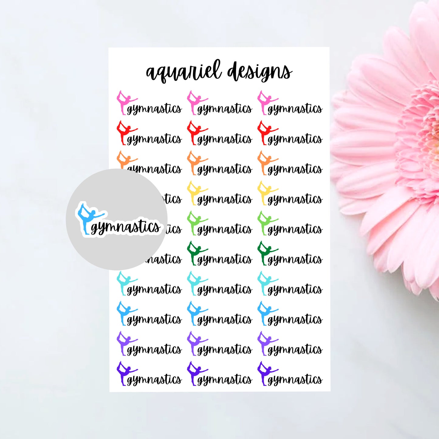 Gymnastics Sticker Sheet | Set of 30 Gymnastics Planner Stickers | Bullet Journal Stickers