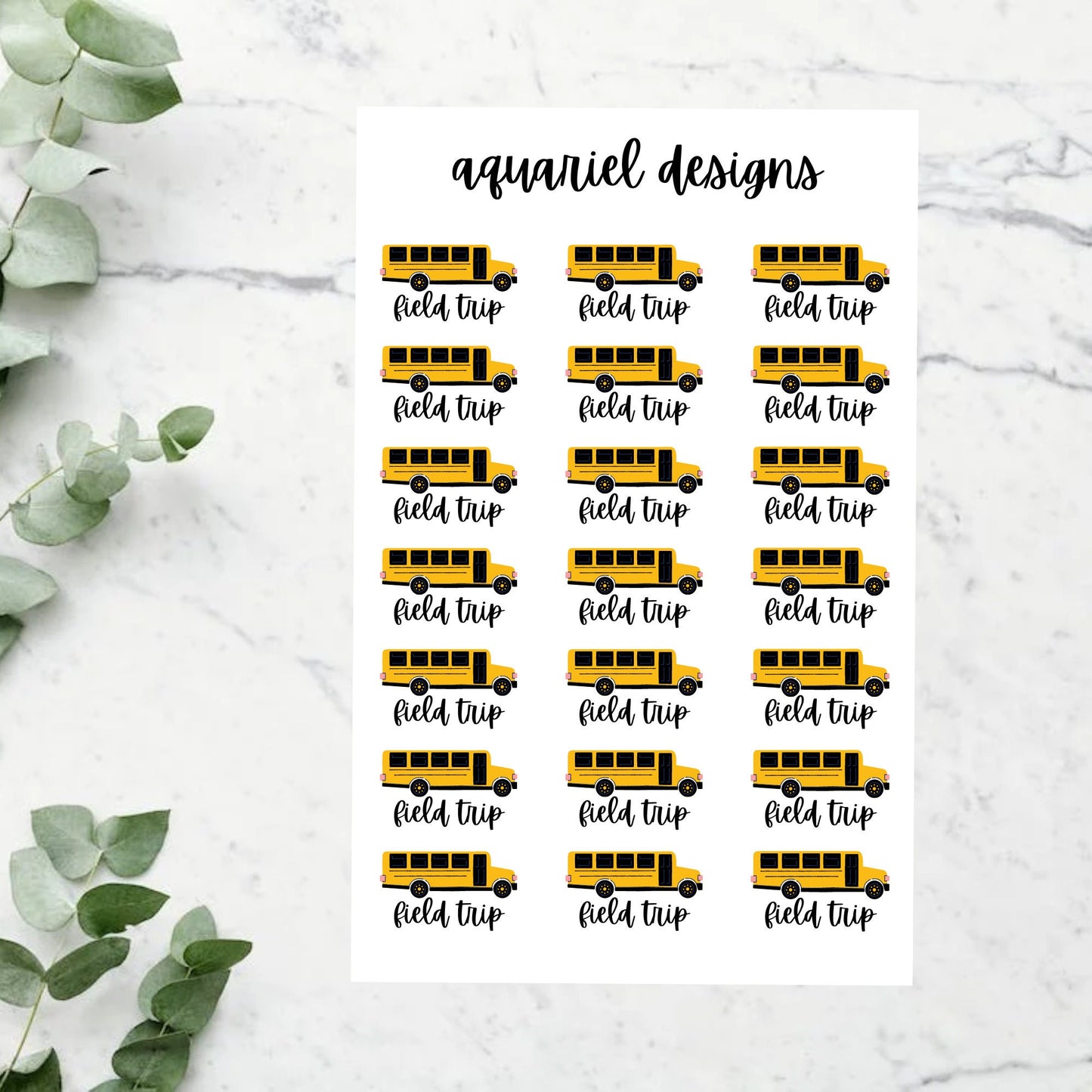 Field Trip School Stickers | Set of 21 School Bus Field Trip Planner Stickers | Bullet Journal Stickers