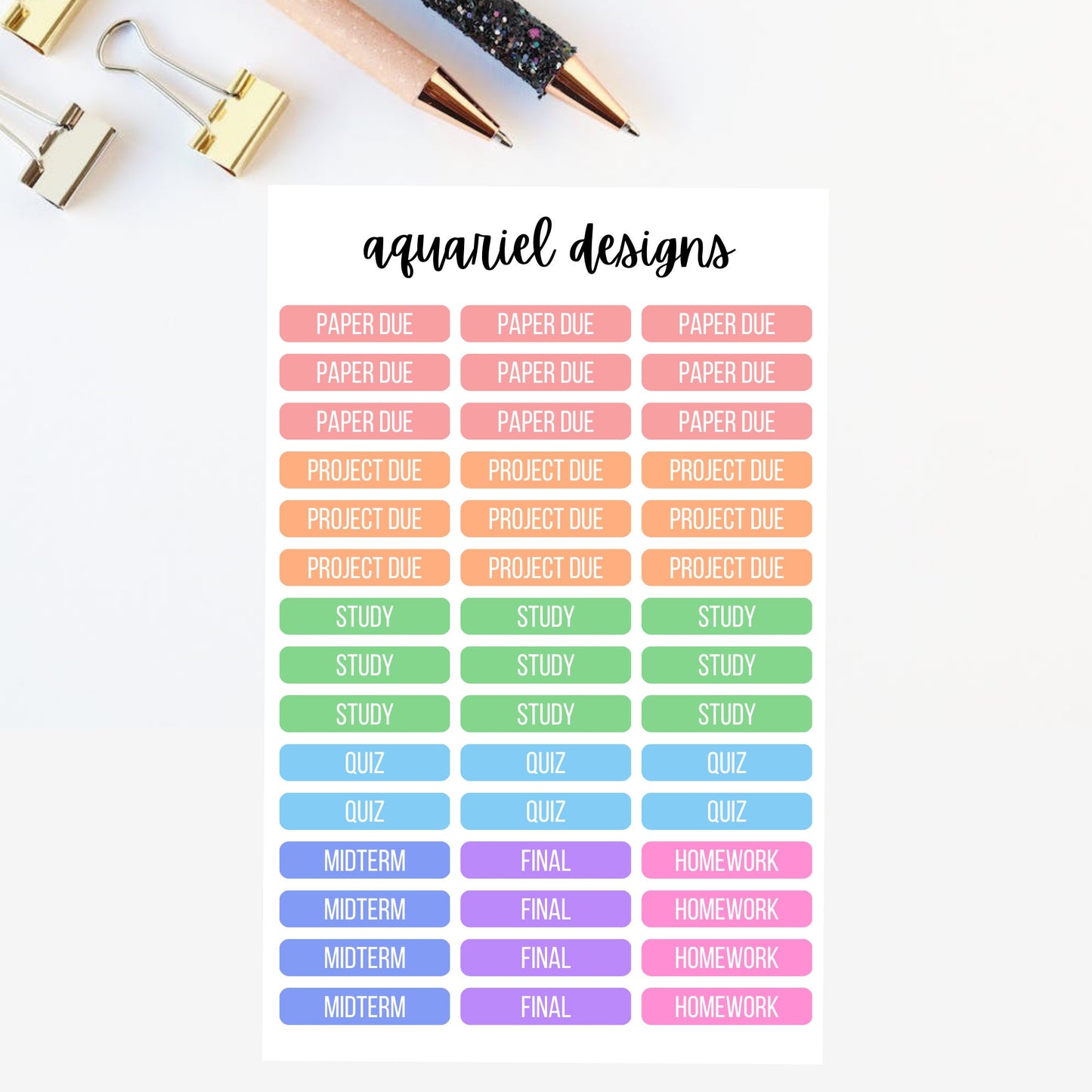 College Reminder Stickers | set of 45 School Planner Stickers | Bullet Journal Stickers