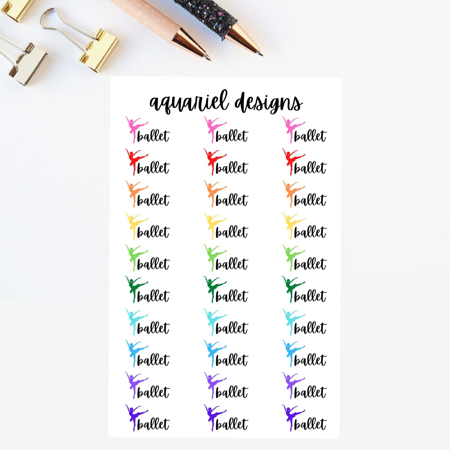 Ballet Sticker Sheet | Set of 30 Ballet Planner Stickers | Bullet Journal Stickers