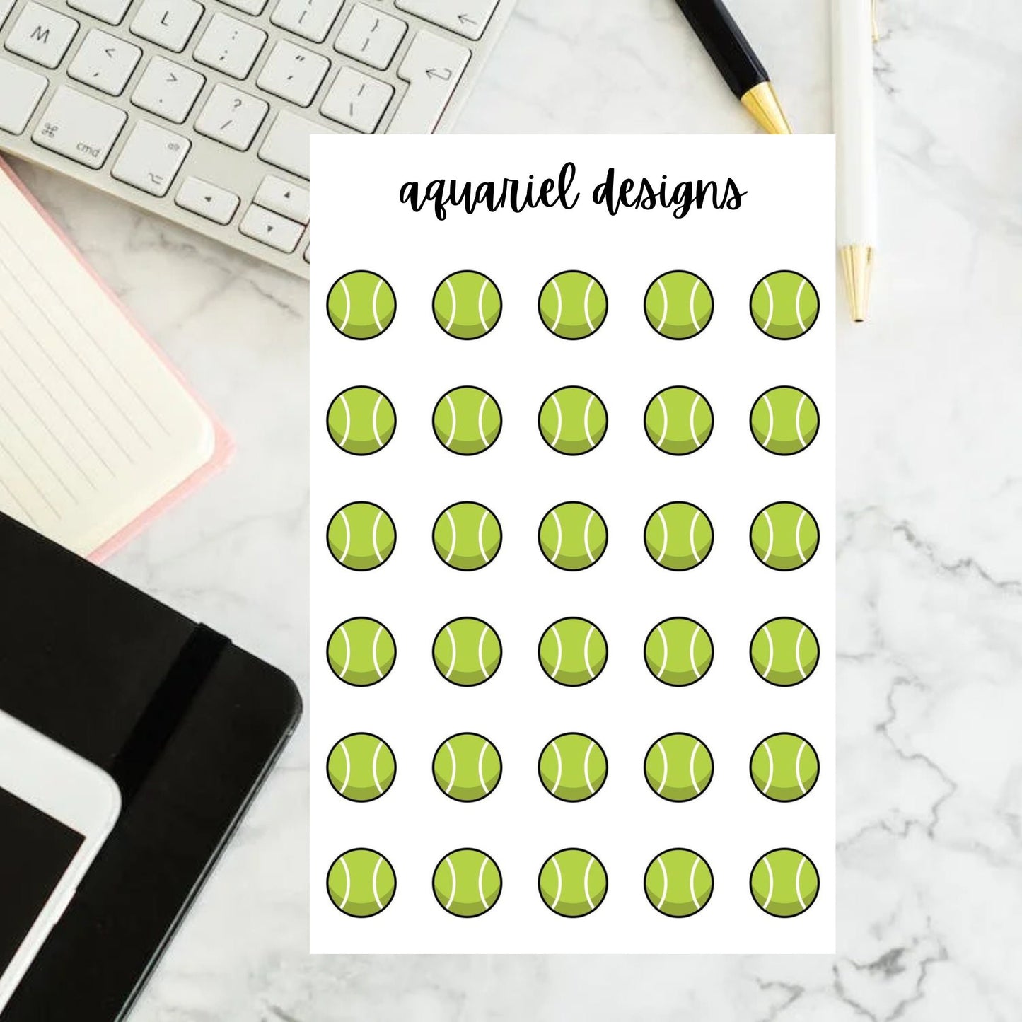 Tennis Ball Sticker Sheet | Set of 30 Tennis Ball Planner Stickers | Bullet Journal Stickers