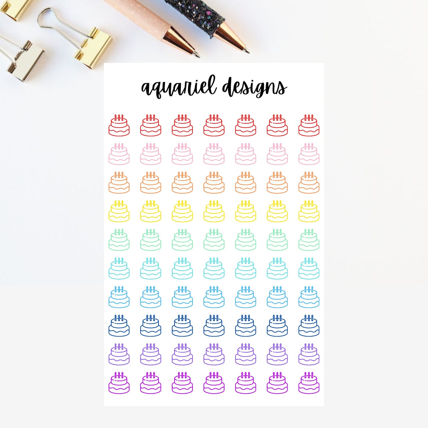 Mini Birthday Cake Stickers | Set of 70 Mini Birthday Icon Planner Stickers | Bullet Journal