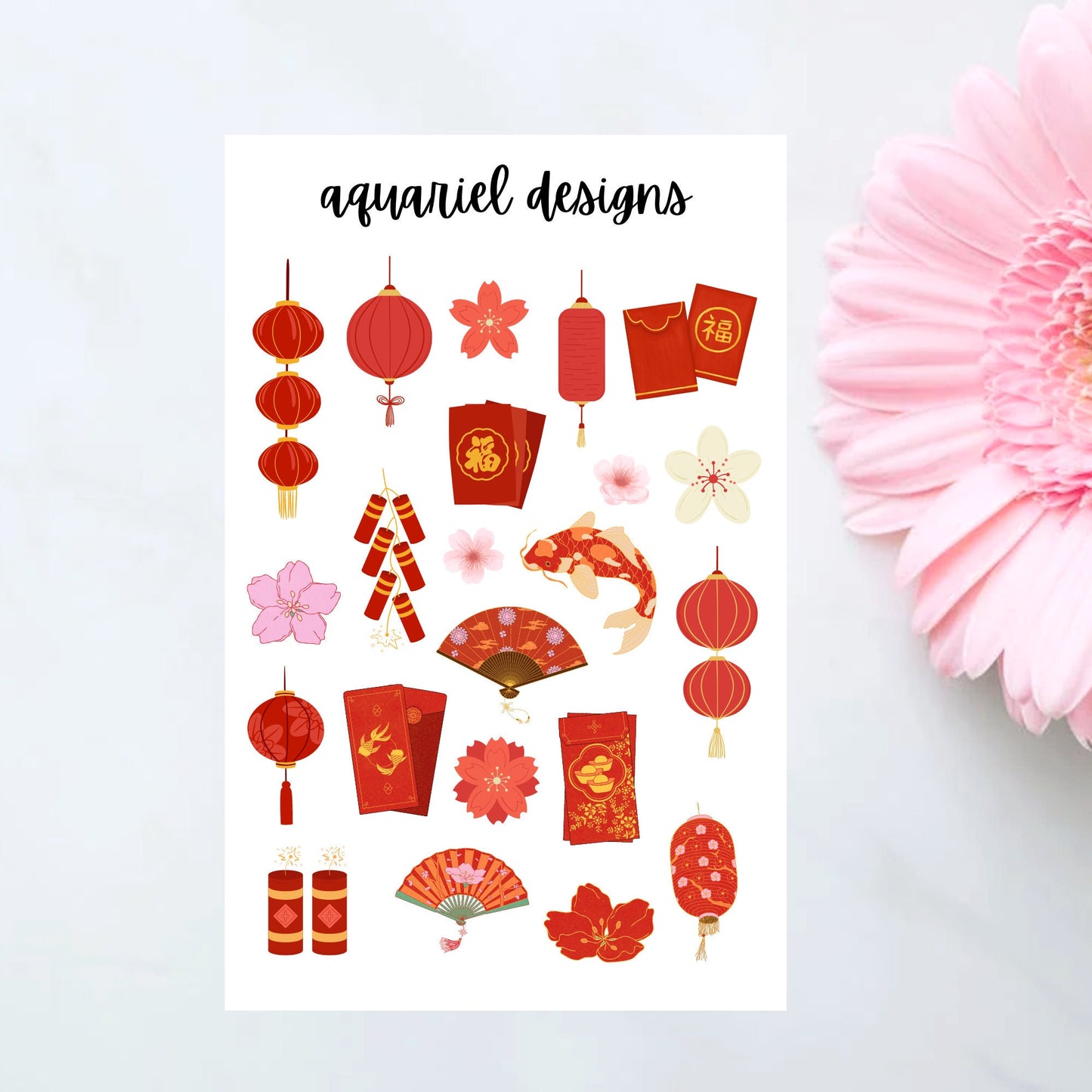 Lunar New Year Stickers | Chinese New Year Themed Planner Stickers | Bullet Journal Stickers | Scrapbook Stickers