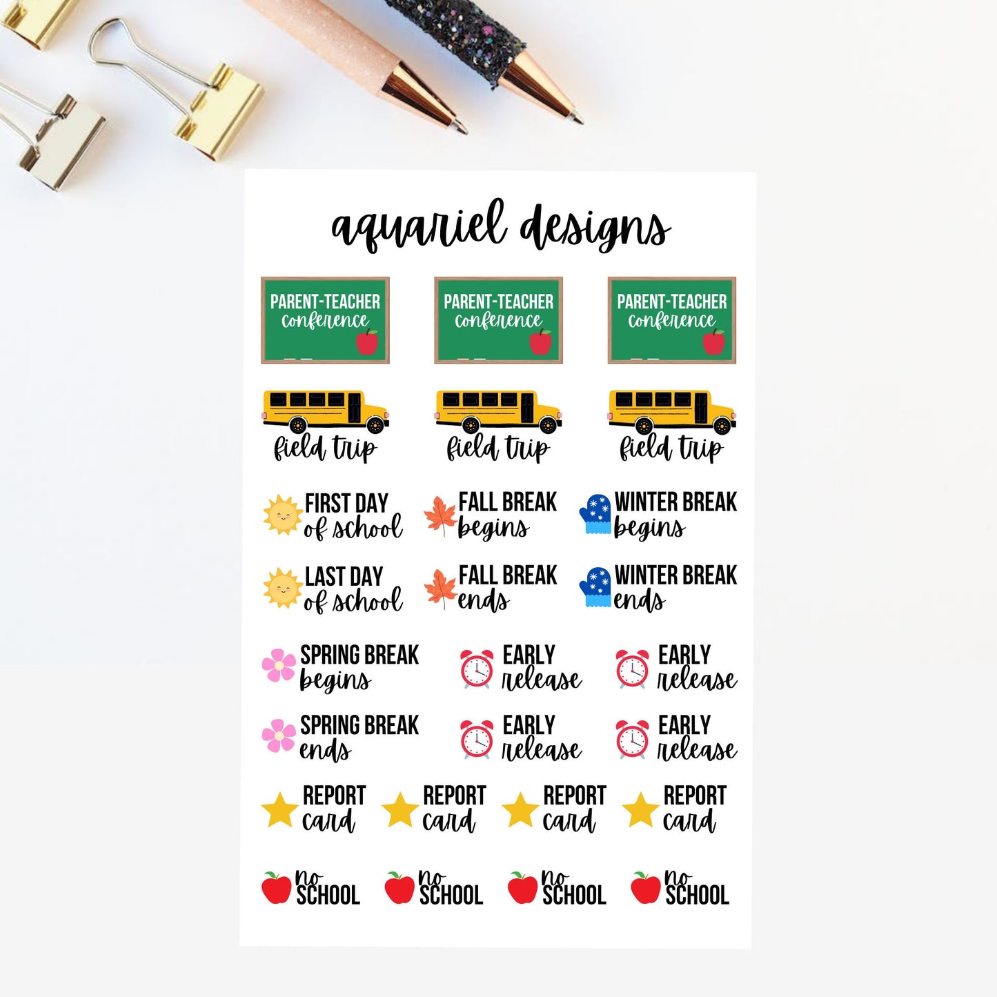 School Reminder Stickers | School Stickers for Planner | Set of 28 School Planner Stickers | Bullet Journal Stickers