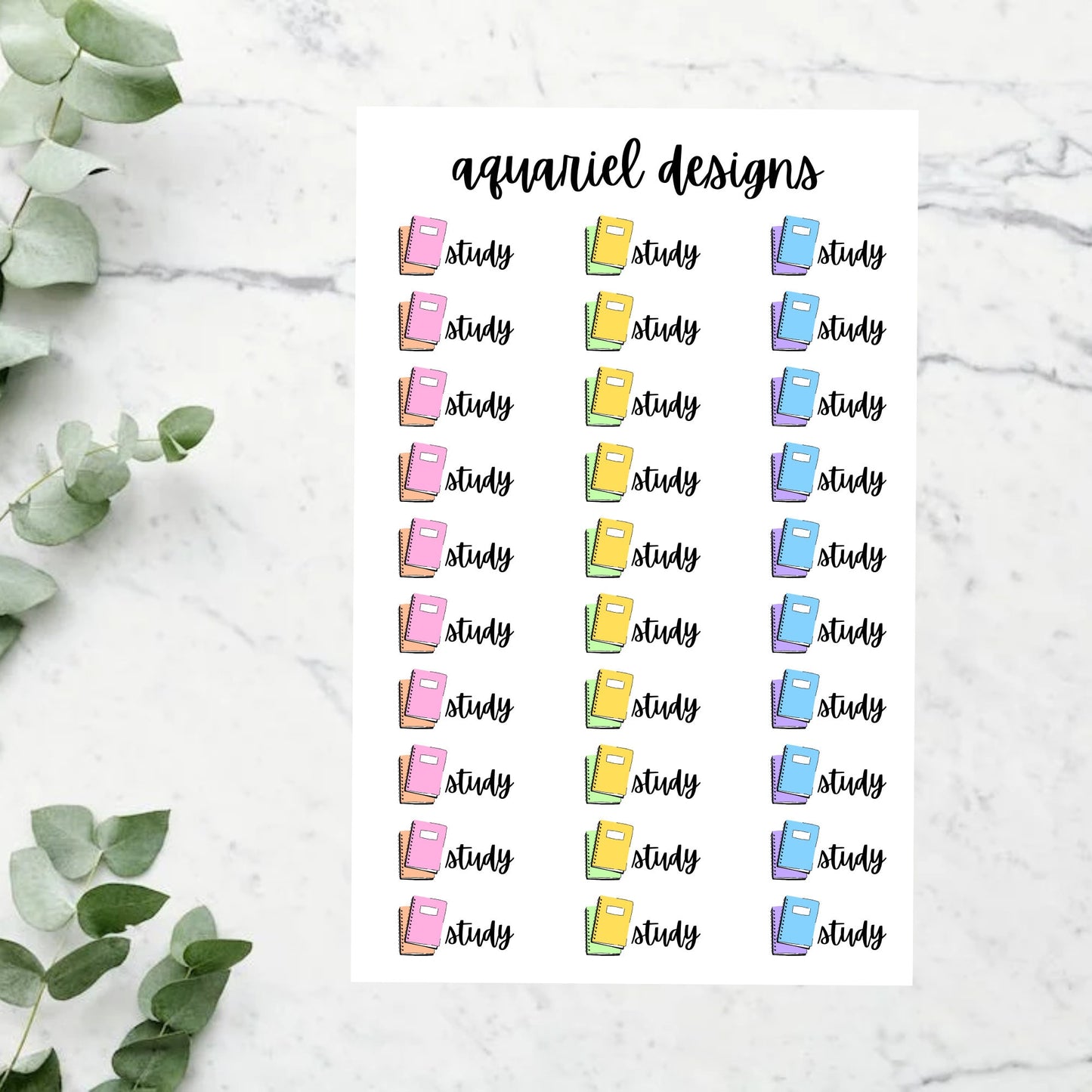 School Study Sticker Sheet | Set of 30 Study Planner Stickers | Bullet Journal Stickers