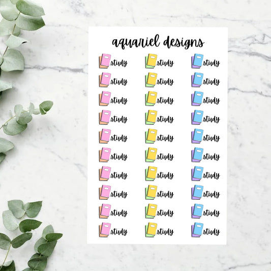 School Study Sticker Sheet | Set of 30 Study Planner Stickers | Bullet Journal Stickers