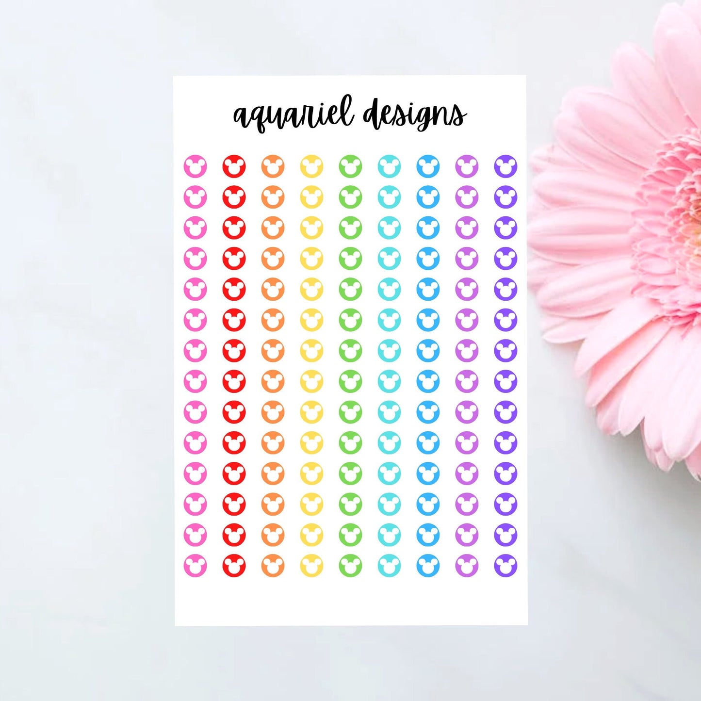 Mini Rainbow Mouse Head Dot Stickers | Set of 126 Mickey Head Dot Planner Stickers | Disney Bullet Journal Stickers