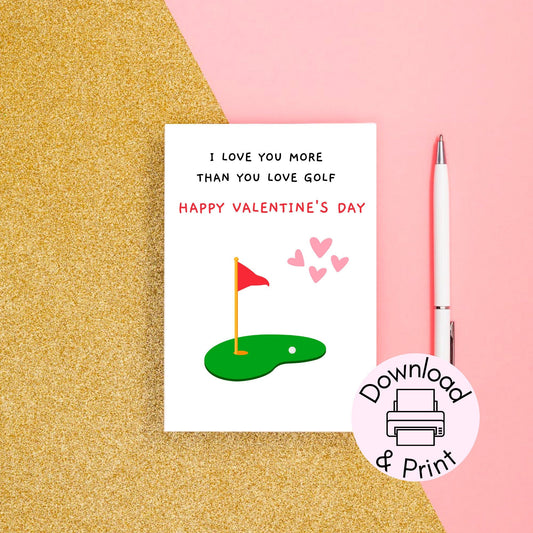 Golf Valentine's Day Printable Card | Happy Valentine's Day Card | Valentine's Day Card for Golf Lover | Funny Golf Valentine's Day Card