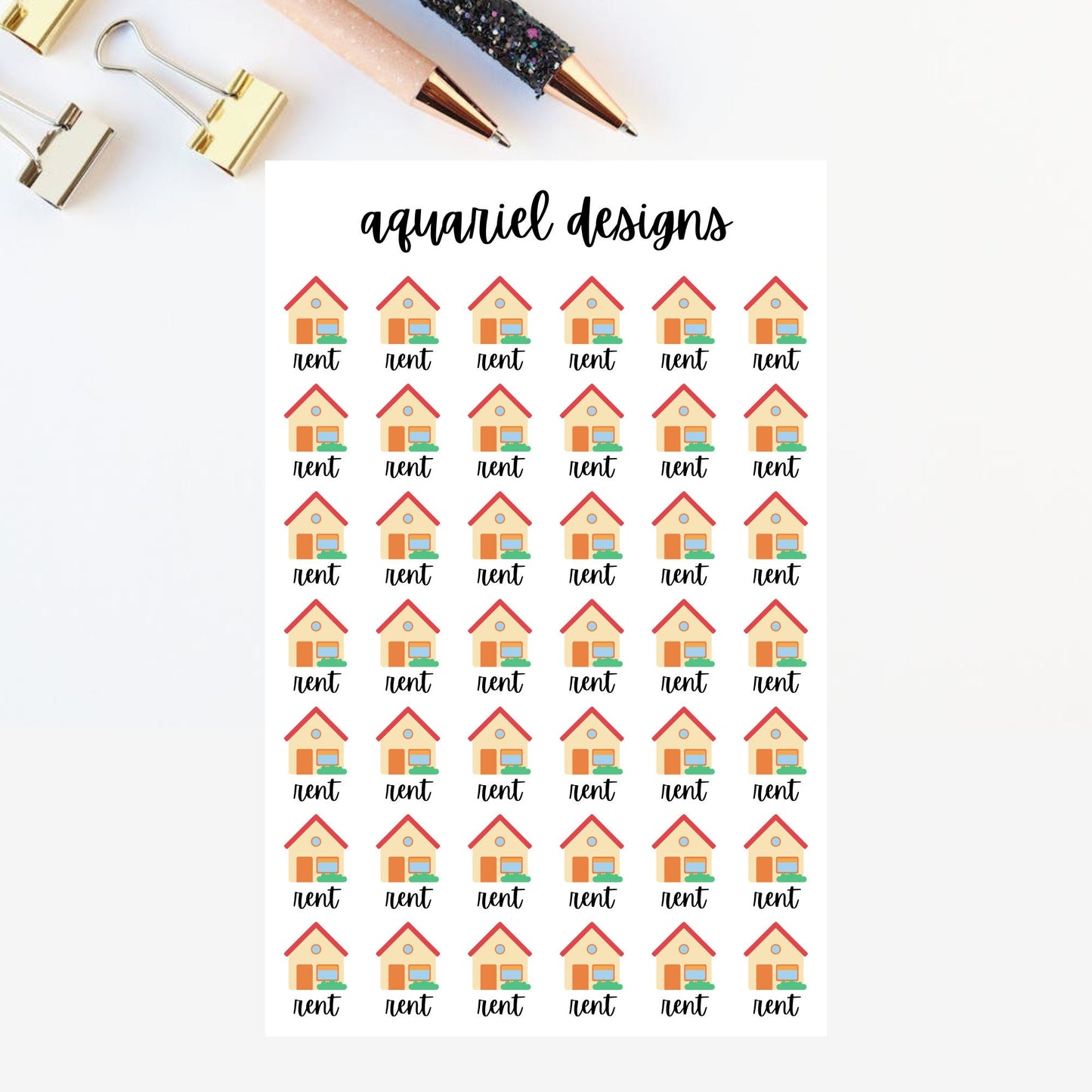 Rent Stickers | Set of 42 Rent Reminder Planner Stickers | Bullet Journal Stickers