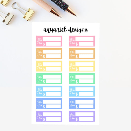 Disney Bills Due Box Stickers | Set of 14 Disney Bills Due Planner Stickers | Bullet Journal Stickers