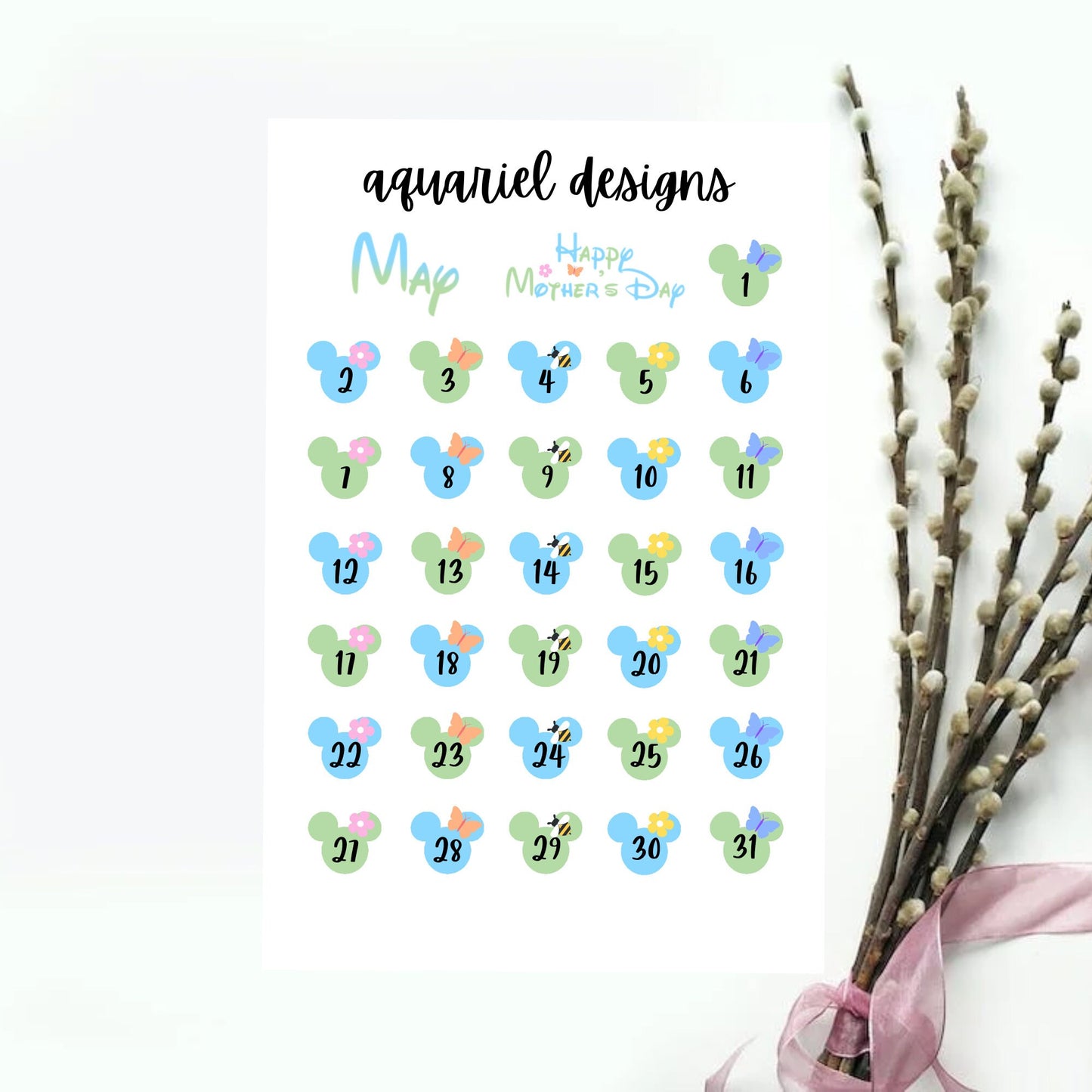 May Disney Dates | Set of 30+ Spring Themed Planner Stickers | Bullet Journal Stickers