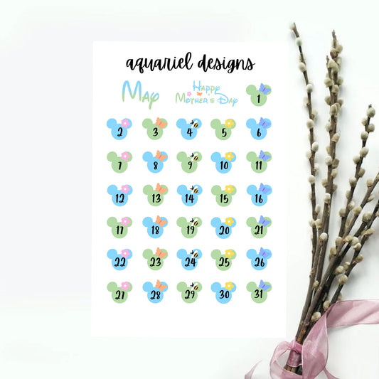 May Disney Dates | Set of 30+ Spring Themed Planner Stickers | Bullet Journal Stickers