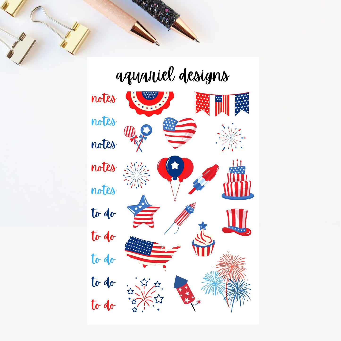 July Monthly Sticker Kit | 4th of July Themed Stickers | Set of 60+ 4th of July Planner Stickers | Bullet Journal Stickers