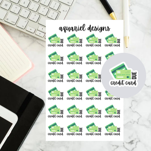 Credit Card Due Stickers | Set of 24 Green or Red Credit Card Payment Reminder Planner Stickers | Bullet Journal Stickers