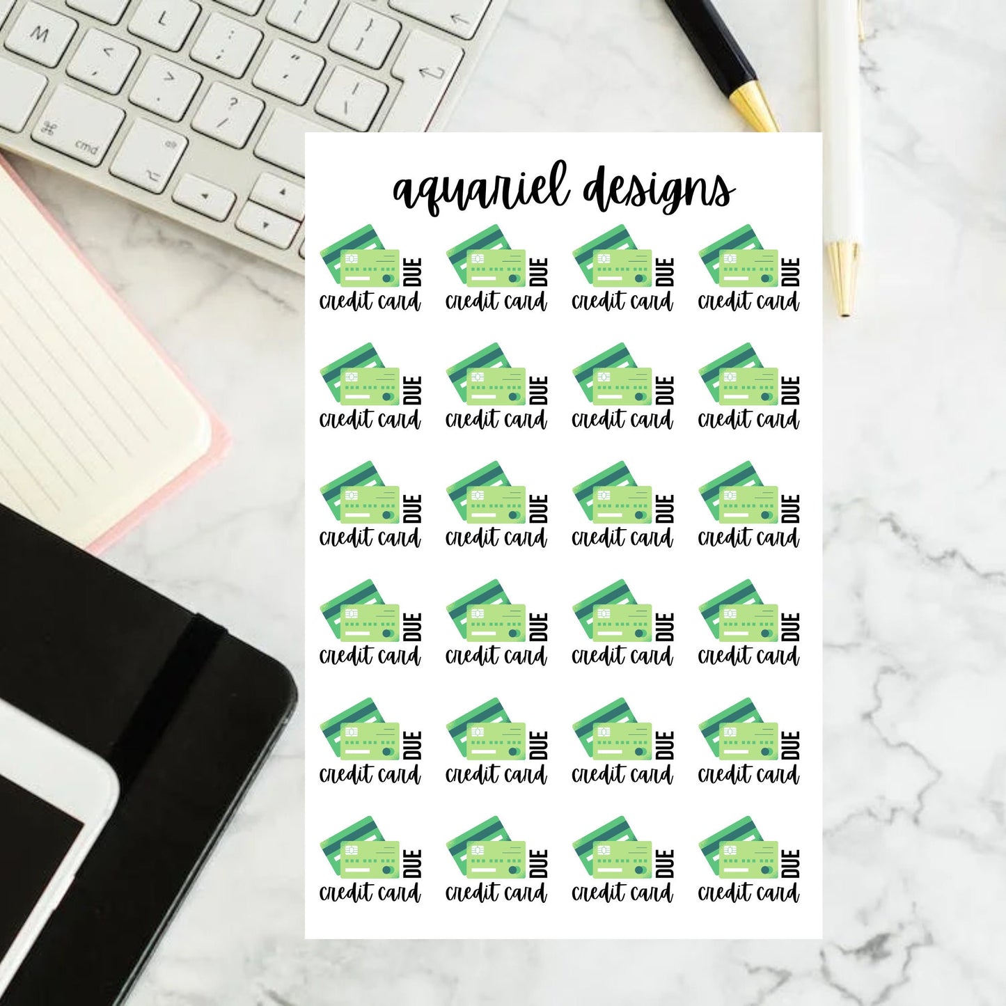 Credit Card Due Stickers | Set of 24 Green or Red Credit Card Payment Reminder Planner Stickers | Bullet Journal Stickers