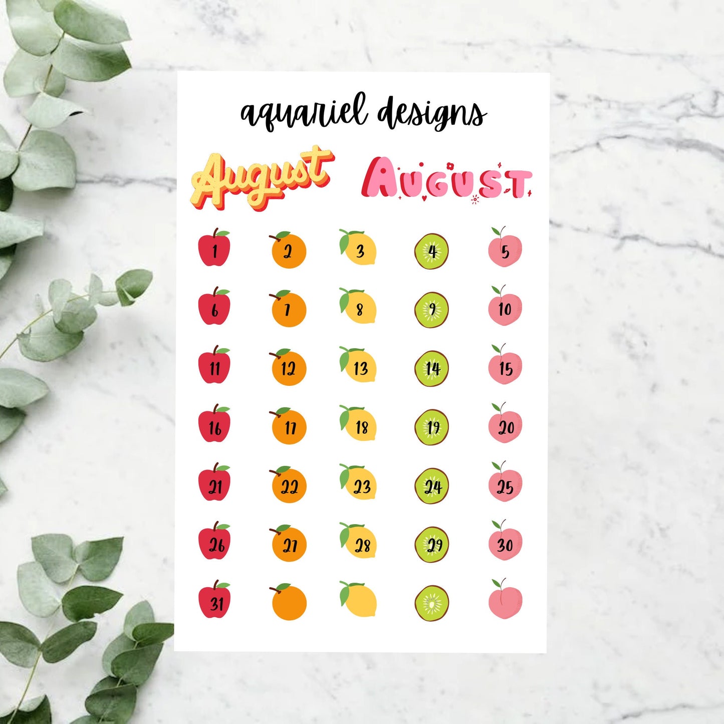 August Monthly Sticker Kit | Fruit Themed Stickers | Set of 60 August Planner Stickers | Bullet Journal Stickers