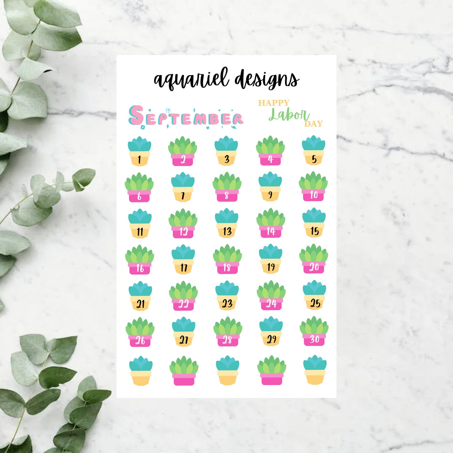 September Monthly Sticker Kit | Succulent Themed Stickers | September Planner Stickers | Bullet Journal Stickers