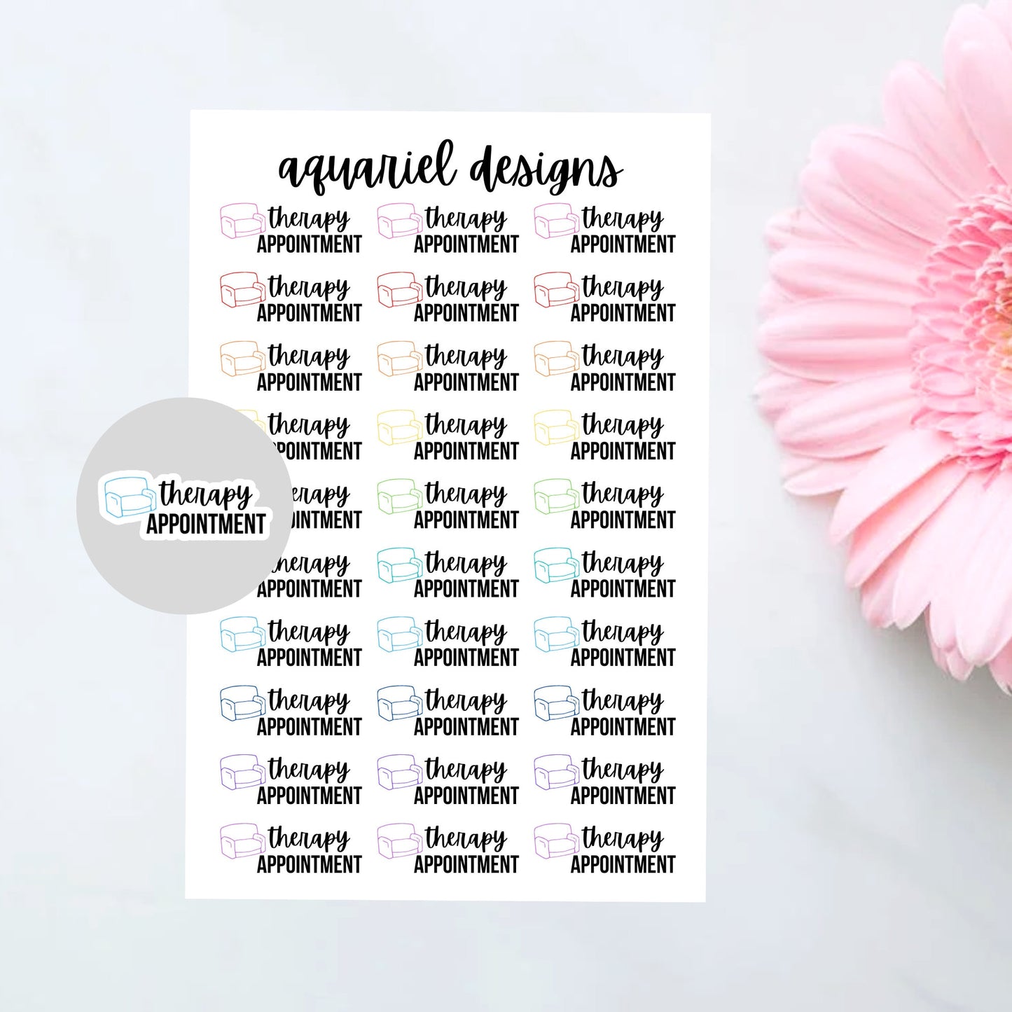 Therapy Appointment Stickers | Set of 30 Therapy Appointment Reminder Planner Stickers | Bullet Journal Stickers