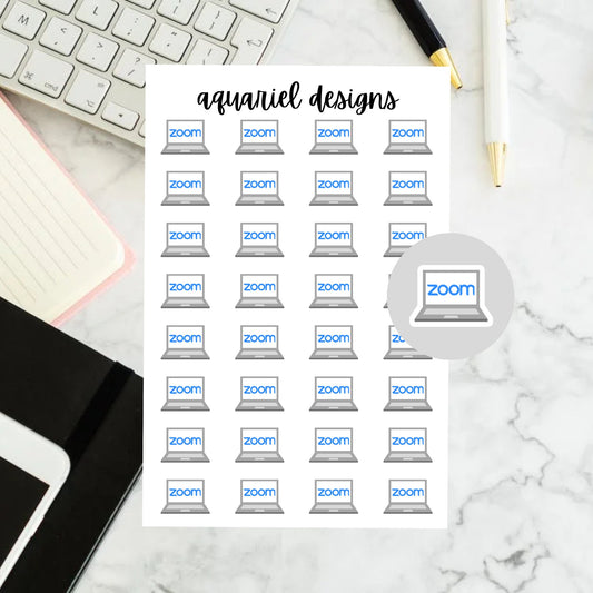 Zoom Laptop Stickers | Set of 32 Online Meeting Planner Stickers | Bullet Journal Stickers