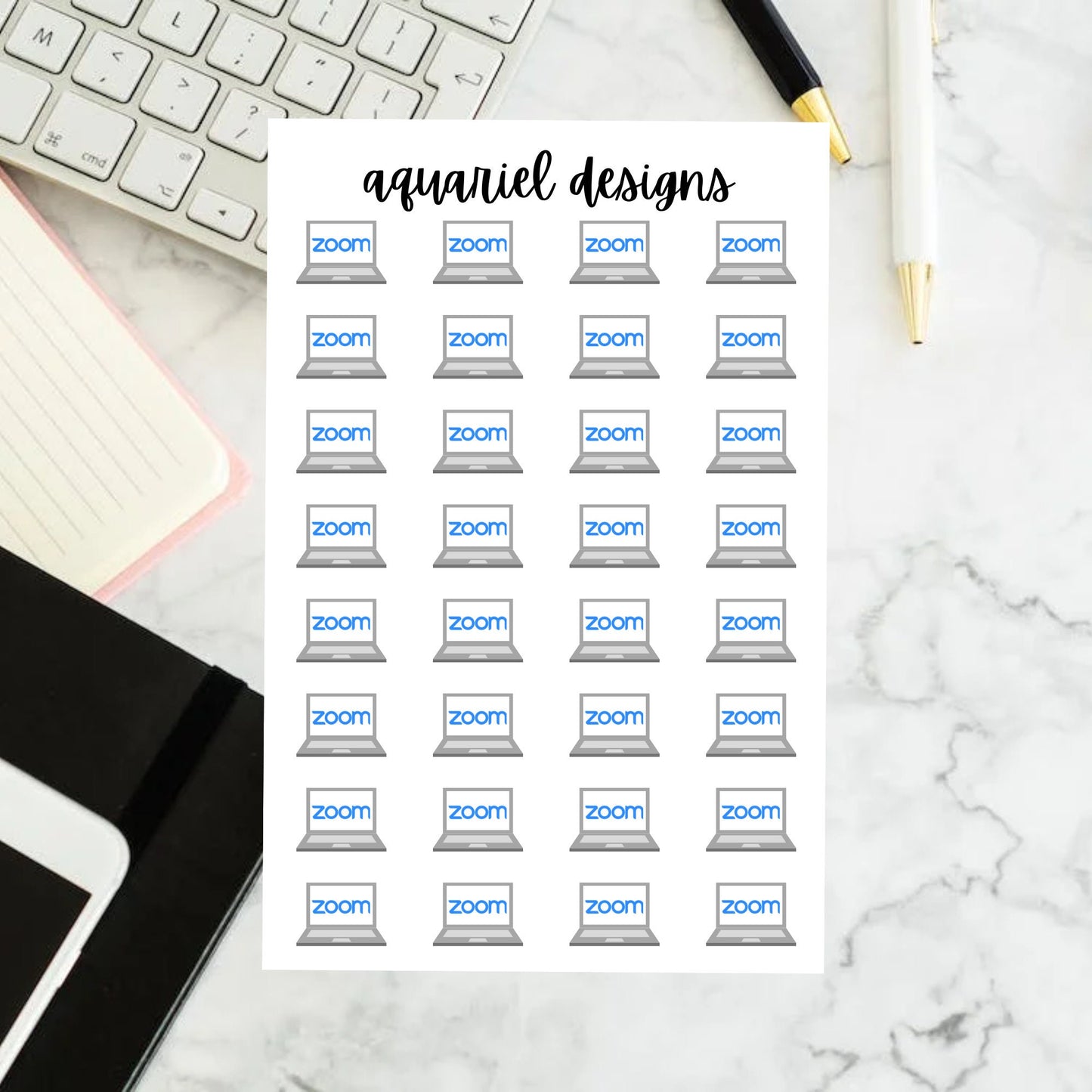 Zoom Laptop Stickers | Set of 32 Online Meeting Planner Stickers | Bullet Journal Stickers