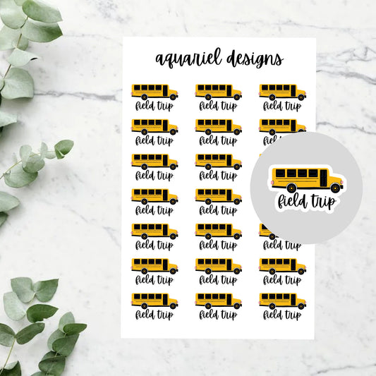 Field Trip School Stickers | Set of 21 School Bus Field Trip Planner Stickers | Bullet Journal Stickers