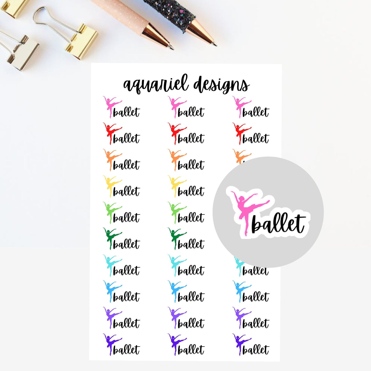 Ballet Sticker Sheet | Set of 30 Ballet Planner Stickers | Bullet Journal Stickers