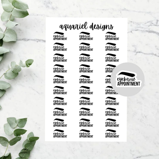 Eyebrow Appointment Stickers | Set of 30 Brow Appointment Planner Stickers | Beauty Appointment Sticker | Bullet Journal Stickers