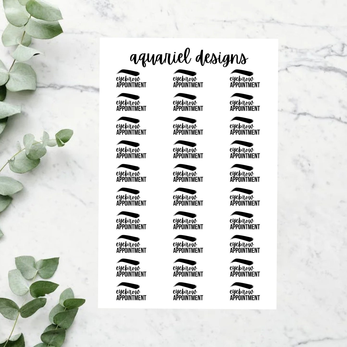 Eyebrow Appointment Stickers | Set of 30 Brow Appointment Planner Stickers | Beauty Appointment Sticker | Bullet Journal Stickers