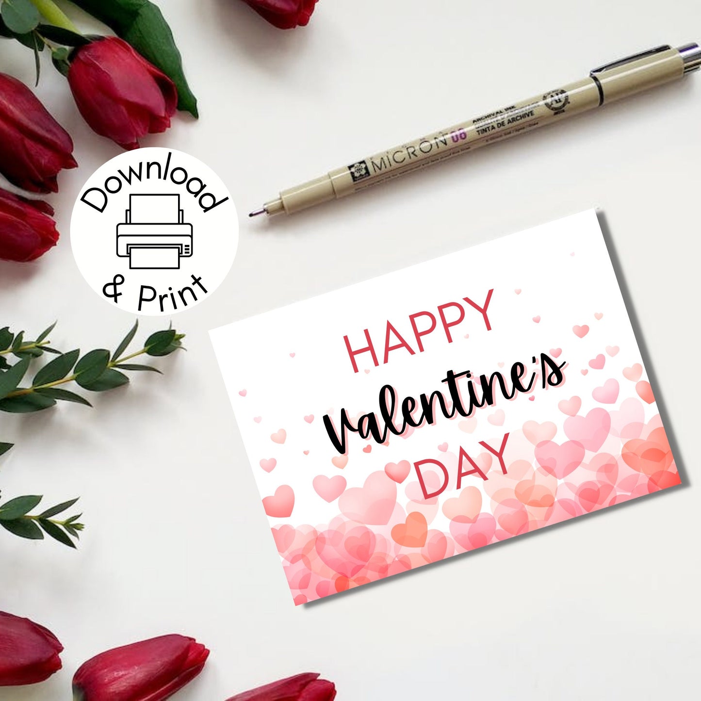 Happy Valentine's Day Printable Card | Instant Download PDF | Card Template