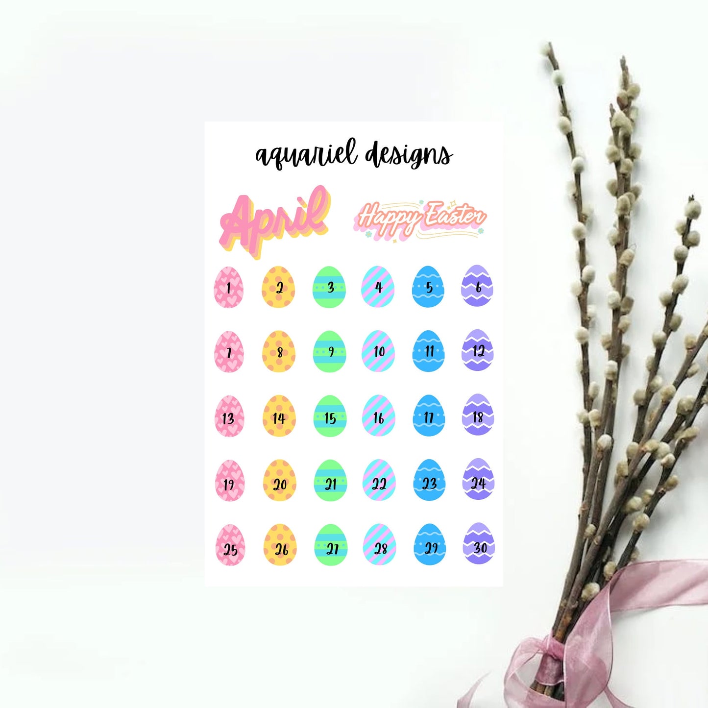 April Monthly Sticker Kit | Easter Themed Stickers | Set of 60 Easter Planner Stickers | Bullet Journal Stickers