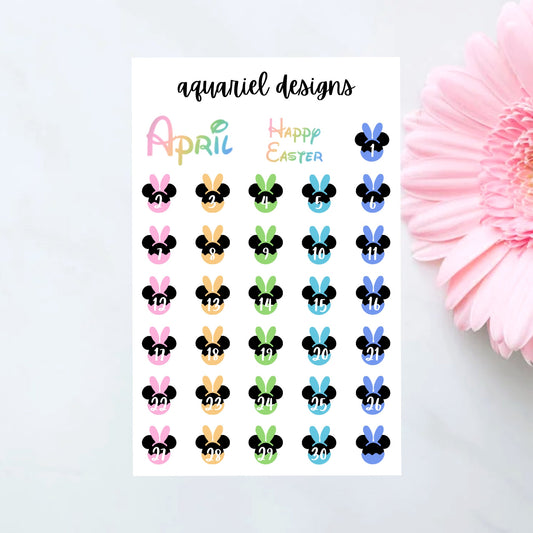 April Disney Dates | Set of 30+ Easter Theme Planner Stickers | Bullet Journal Stickers