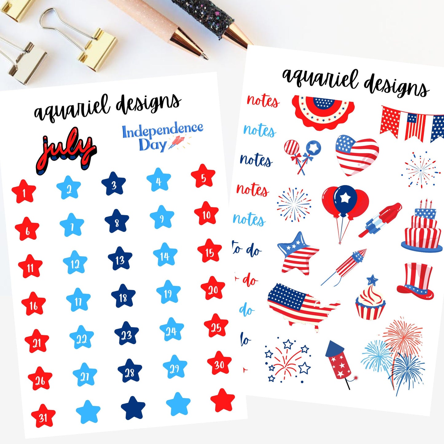 July Monthly Sticker Kit | 4th of July Themed Stickers | Set of 60+ 4th of July Planner Stickers | Bullet Journal Stickers