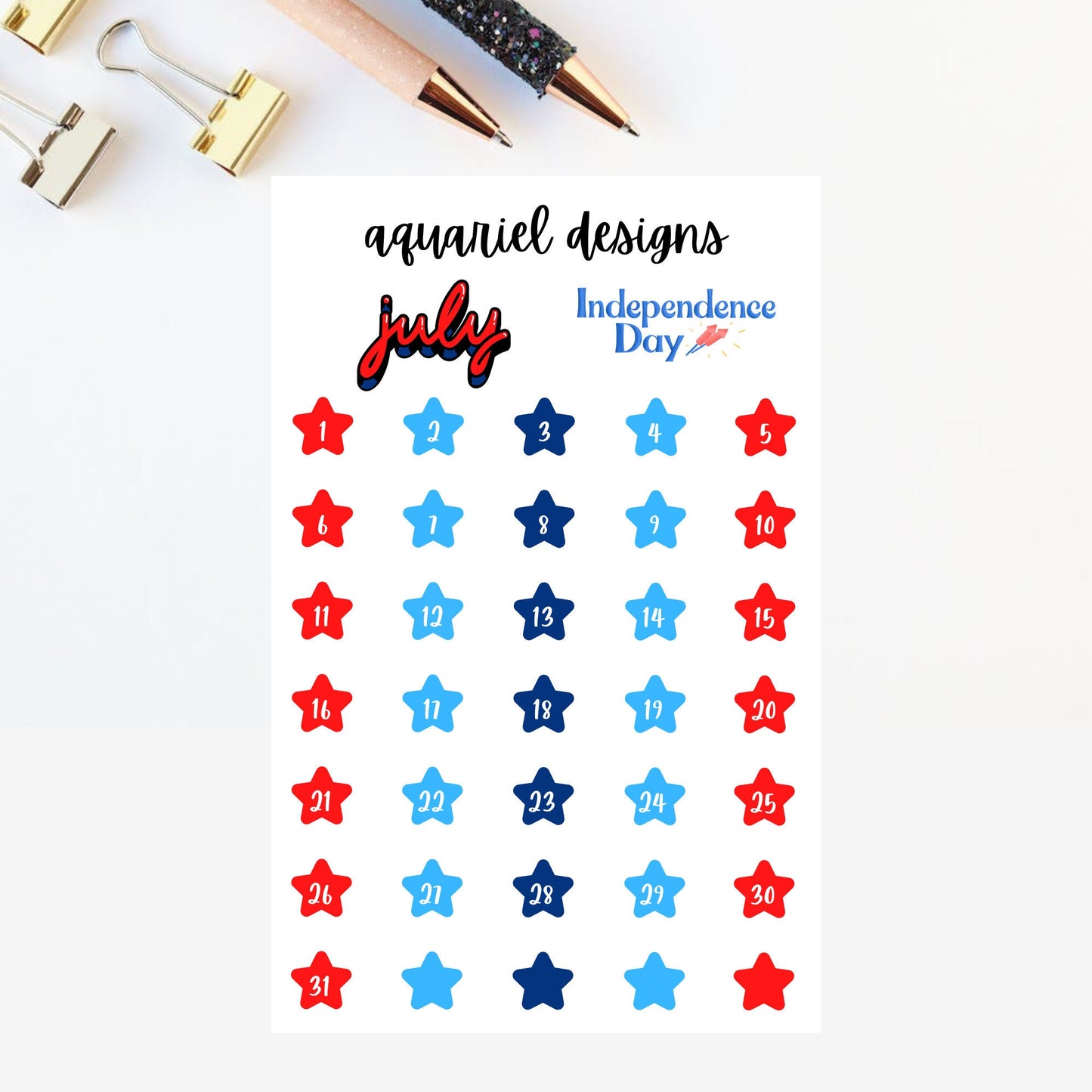 July Monthly Sticker Kit | 4th of July Themed Stickers | Set of 60+ 4th of July Planner Stickers | Bullet Journal Stickers